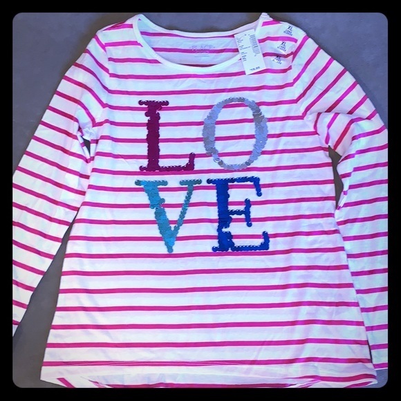 NWT Girl’s ”LOVE” Sequin Long sleeve T shirt 14 - Picture 1 of 8